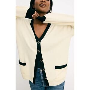 Reformation Scout Regenerative Merino Boyfriend White Wool Cardigan
